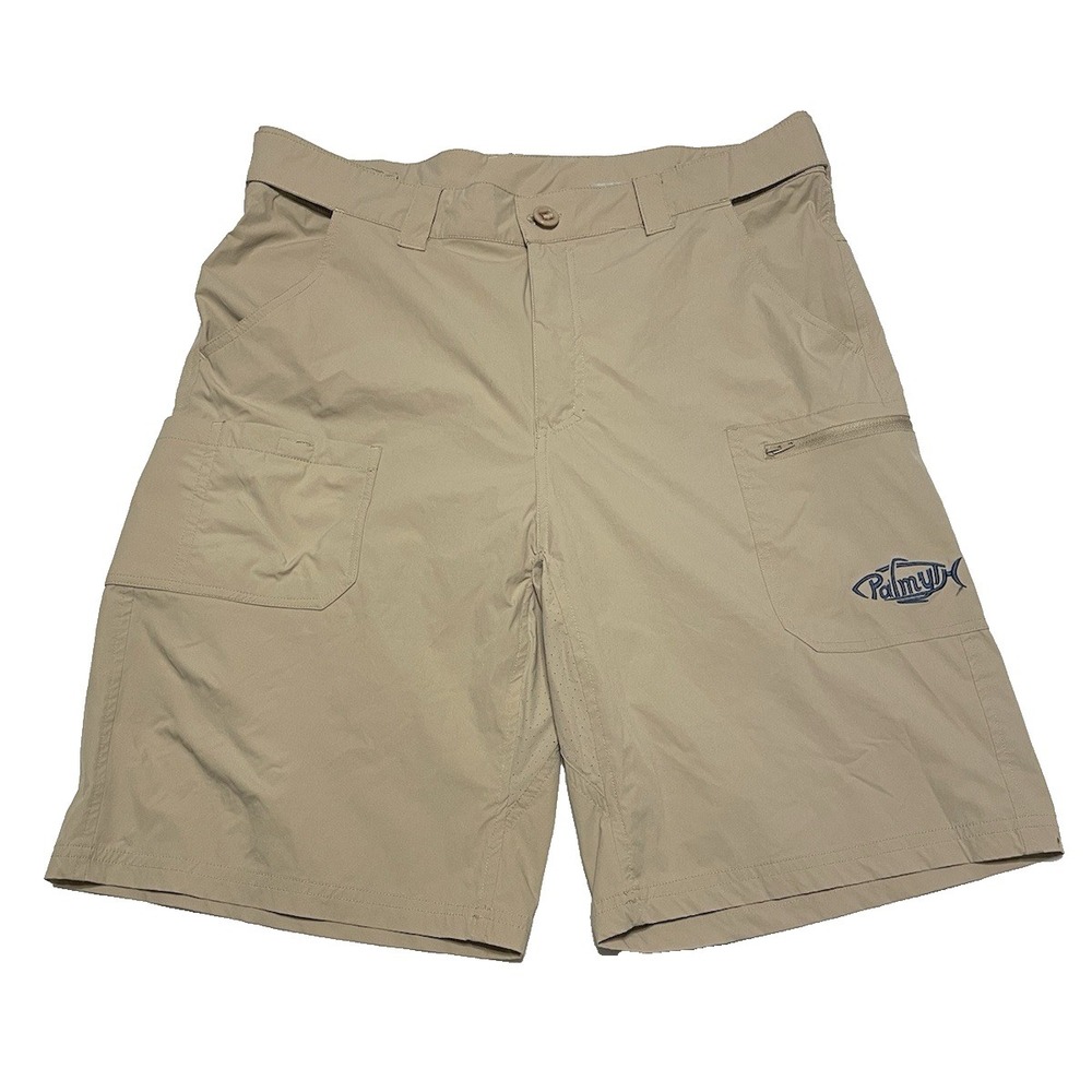PALMYTH Fishing Cargo Shorts‎ Men Large Khaki Nylon Blend Vented Outdoors